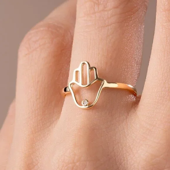 14k solid gold Hamsa ringHamsa RingBirthday GiftReal Gold